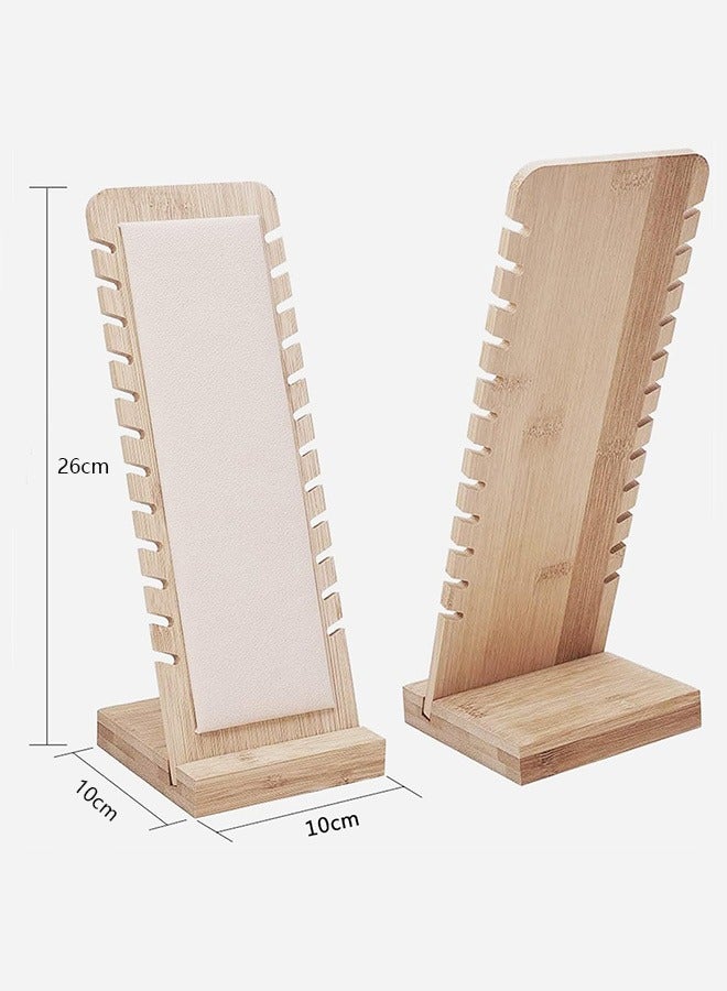 joyzzz 12 Slot Wooden Necklace Jewelry Display Stand with Leather Upholstery - Image 2