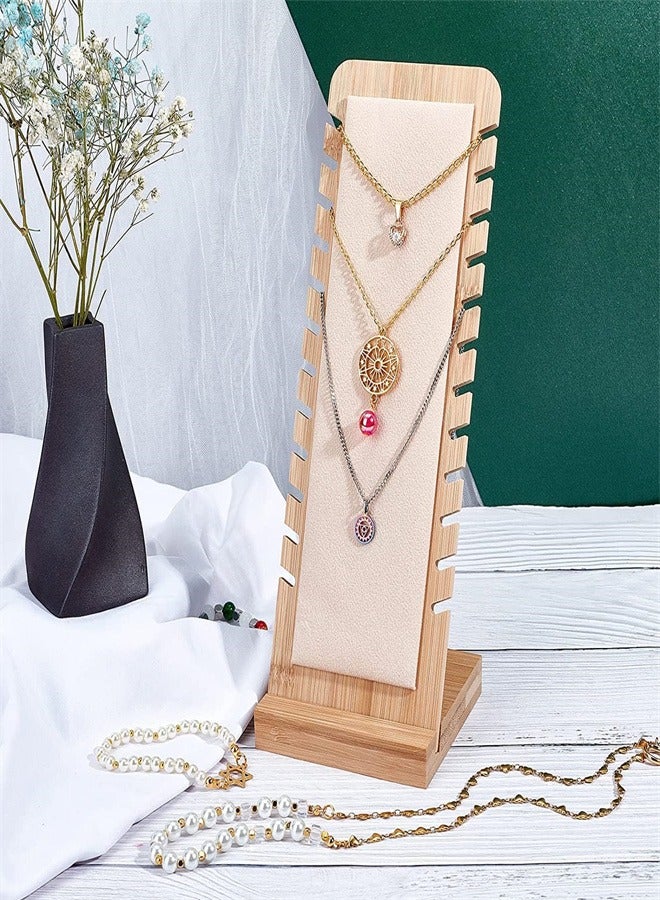 joyzzz 12 Slot Wooden Necklace Jewelry Display Stand with Leather Upholstery - Image 5
