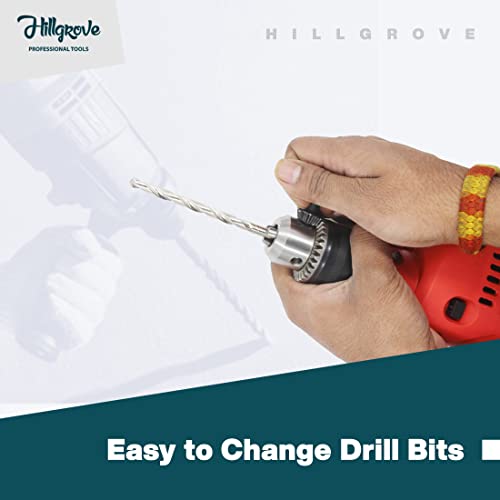 Hillgrove HGCM1106M1 500W Power Drill Machine with 5Pcs Wood Bits and 6Pcs Hole Saw Drill Bits for Making Holes in Metal/Wood/Concrete Pistol Grip Drill (10 mm Chuck Size) - Image 4