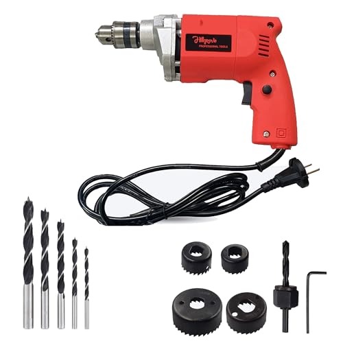 Hillgrove HGCM1106M1 500W Power Drill Machine with 5Pcs Wood Bits and 6Pcs Hole Saw Drill Bits for Making Holes in Metal/Wood/Concrete Pistol Grip Drill (10 mm Chuck Size) - Image 1