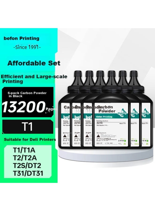Befon T1/t2/t31 حبر طابعة 6 حبة متوافق مع Deli T1 T2 T31 وحدة طباعة P/m2500 Series M/p2000 Series P/m3100d مسحوق حبر طابعة مسحوق كربون - Image 1