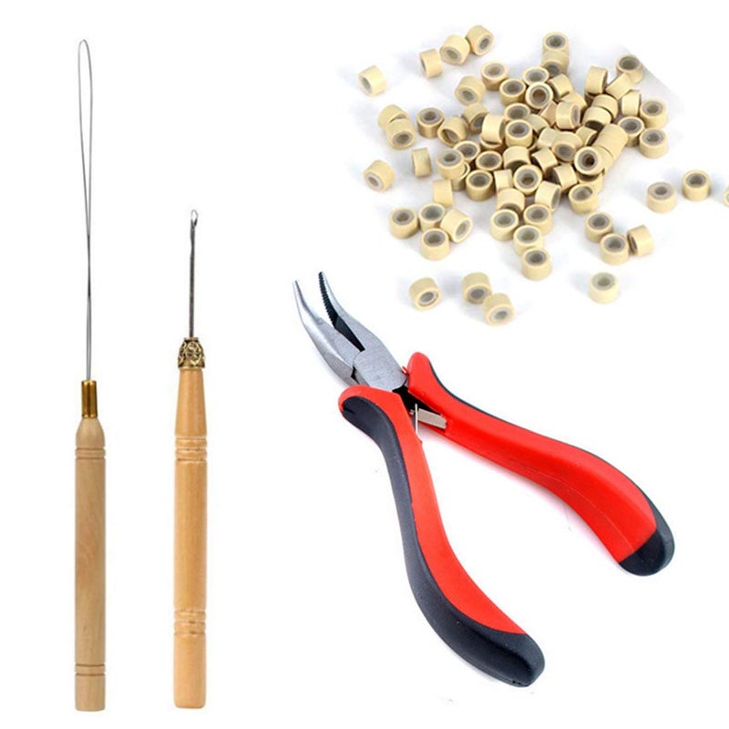 Orgrimmar Orgrimmar Hair Extension Tool Kit Remove Pliers Pulling Hook 500 PCS Micro Silicone Rings Bead Device Tool Kits for Professional Hair Styling Tools Accessory Beige 
