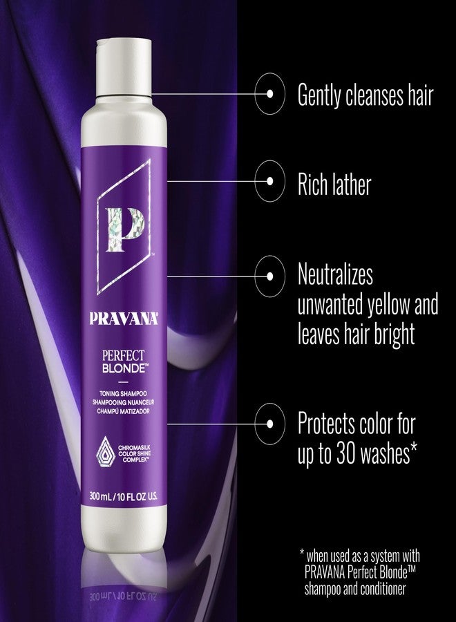 Pravana The Perfect Blonde Purple Toning Shampoo | Neutralizes Brassy, Yellow Tones | For Color-Treated Hair | Chromasilk Enhances Shine & Protection | Vegan, Paraben & Sulfate Free | 10 Fl Oz - Image 2