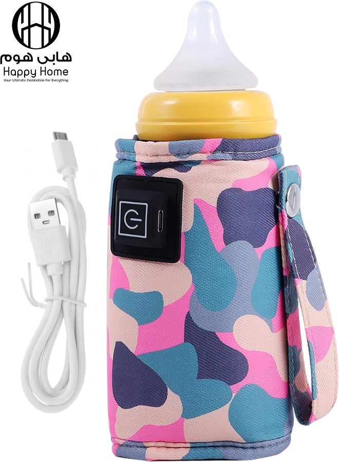 Happy Home Portable USB Rechargeable Baby Bottle Warmer Bag with 3 Temperature Settings 40 50 60 Degrees Celsius Waterless Heating Insulated Milk Warmer Travel Bag Fits 150ml 200ml 250ml Bottles Wide Mouth Straight and Pear Shaped Bottles for Home Car Outdoor and Long Travel On the Go Use Oxford Cloth Flannel Knitted Cotton Silicone Velcro Adjustable Design - Image 1