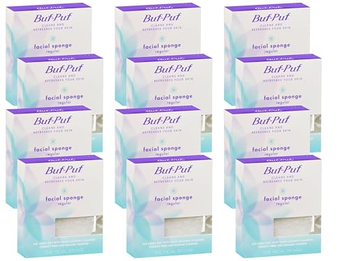 Buf-Puf Facial Sponge, Dermatologist Developed, Removes Deep Down Dirt & Makeup That Causes Breakouts and Blackheads, Reusable, Exfoliating, White, 12 Count - Image 1