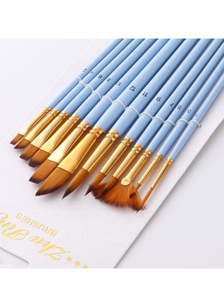 Generic 12-Piece Wooden Paint Brush Set Matte Blue  - Image 2