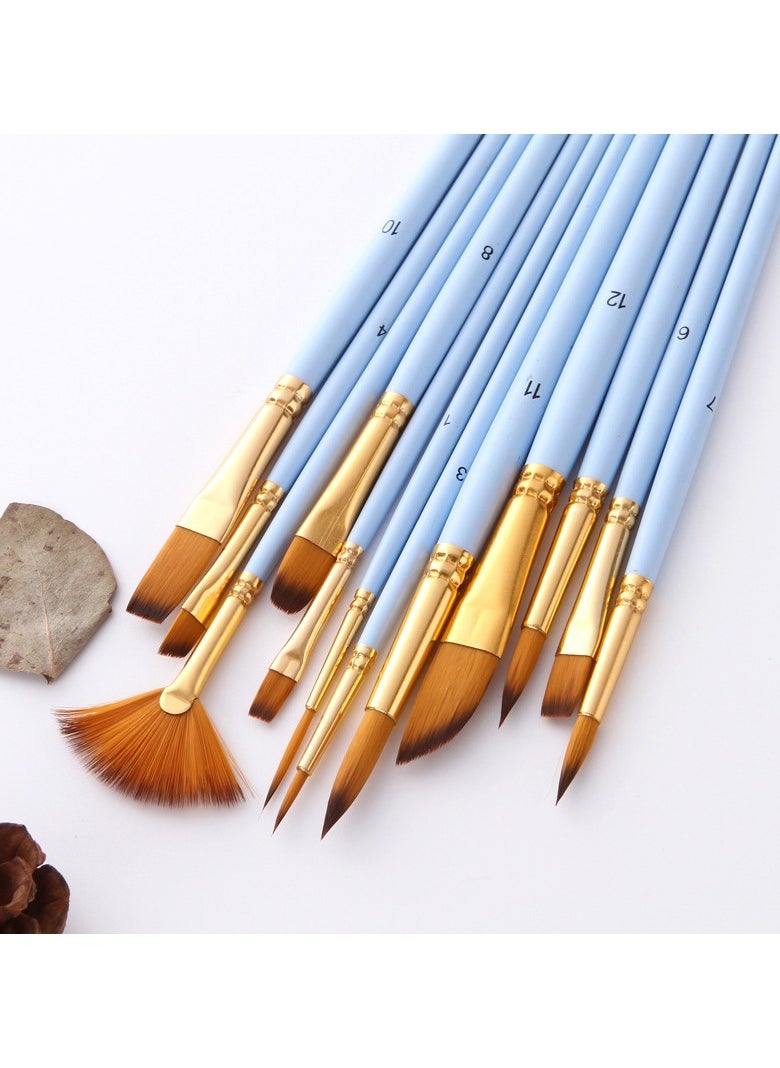 Generic 12-Piece Wooden Paint Brush Set Matte Blue  - Image 3