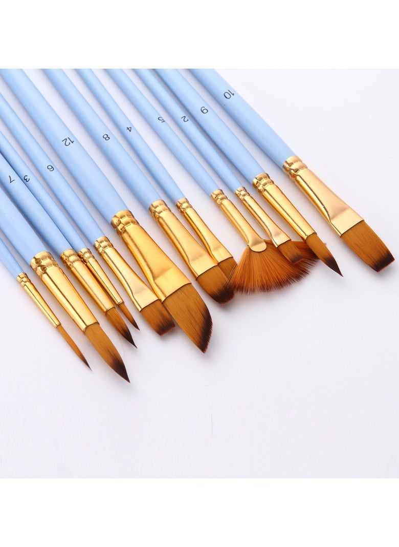 Generic 12-Piece Wooden Paint Brush Set Matte Blue  - Image 4