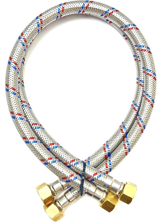 Biella Biella 60cm Stainless Steel 2pcs Rust, Corrosion, & Lead-free Braided Flexible Faucet Hose Pipe Connector Diy Replacement Flexi Pipes Tails For Boilers Sinks & Basins (60cm Female 1/2x Female 3/8)  - Image 1