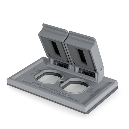 ELEGRP Horizontal Outdoor Cover for Duplex Receptacles, 2-Hole Weatherproof Wall Plate, Outdoor Electrical Outlet Cover, Standard Size 1-Gang 4.55” x 3.02”, Thermoplastic, 1 Pack, Grey - Image 1