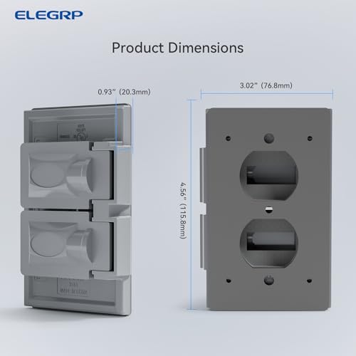 ELEGRP Horizontal Outdoor Cover for Duplex Receptacles, 2-Hole Weatherproof Wall Plate, Outdoor Electrical Outlet Cover, Standard Size 1-Gang 4.55” x 3.02”, Thermoplastic, 1 Pack, Grey - Image 5