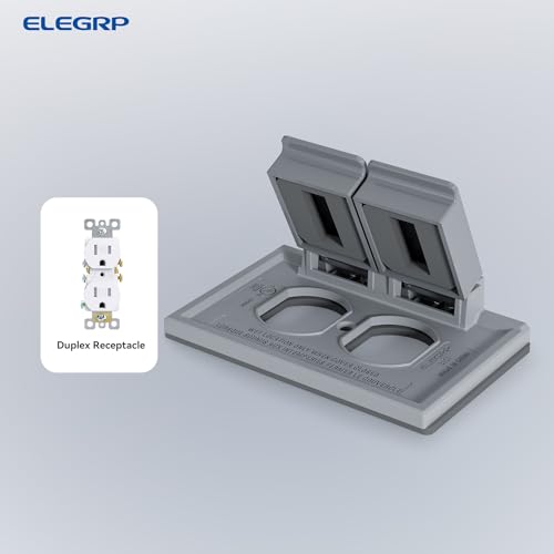 ELEGRP Horizontal Outdoor Cover for Duplex Receptacles, 2-Hole Weatherproof Wall Plate, Outdoor Electrical Outlet Cover, Standard Size 1-Gang 4.55” x 3.02”, Thermoplastic, 1 Pack, Grey - Image 4