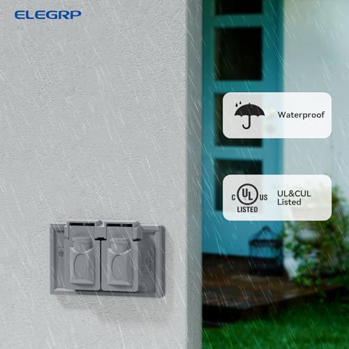 ELEGRP Horizontal Outdoor Cover for Duplex Receptacles, 2-Hole Weatherproof Wall Plate, Outdoor Electrical Outlet Cover, Standard Size 1-Gang 4.55” x 3.02”, Thermoplastic, 1 Pack, Grey - Image 3