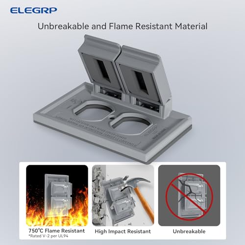 ELEGRP Horizontal Outdoor Cover for Duplex Receptacles, 2-Hole Weatherproof Wall Plate, Outdoor Electrical Outlet Cover, Standard Size 1-Gang 4.55” x 3.02”, Thermoplastic, 1 Pack, Grey - Image 2