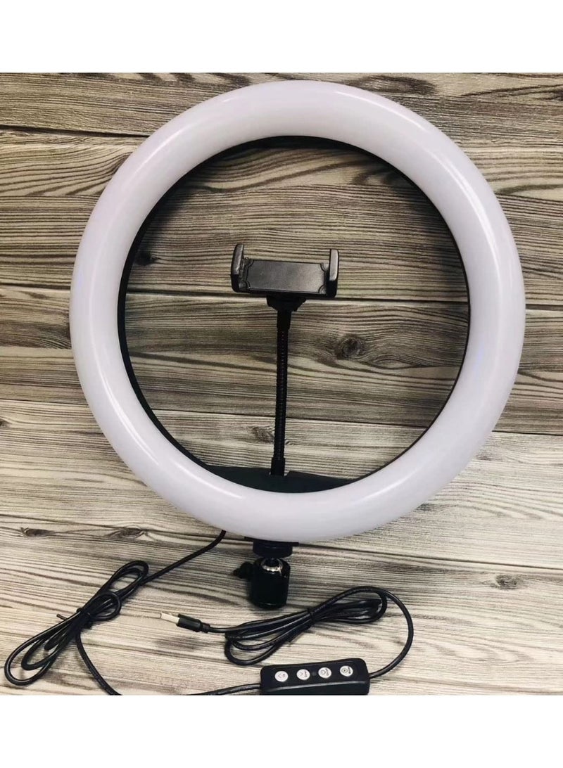 Plastic ring light with four modes and USB cable for mobile phones, 26 cm - Black