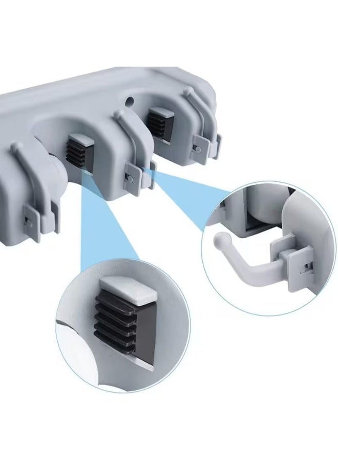 Wall Mounted Mop and Broom Holder Organizer with 5 Slots and 6 Hooks, Grey - Image 4
