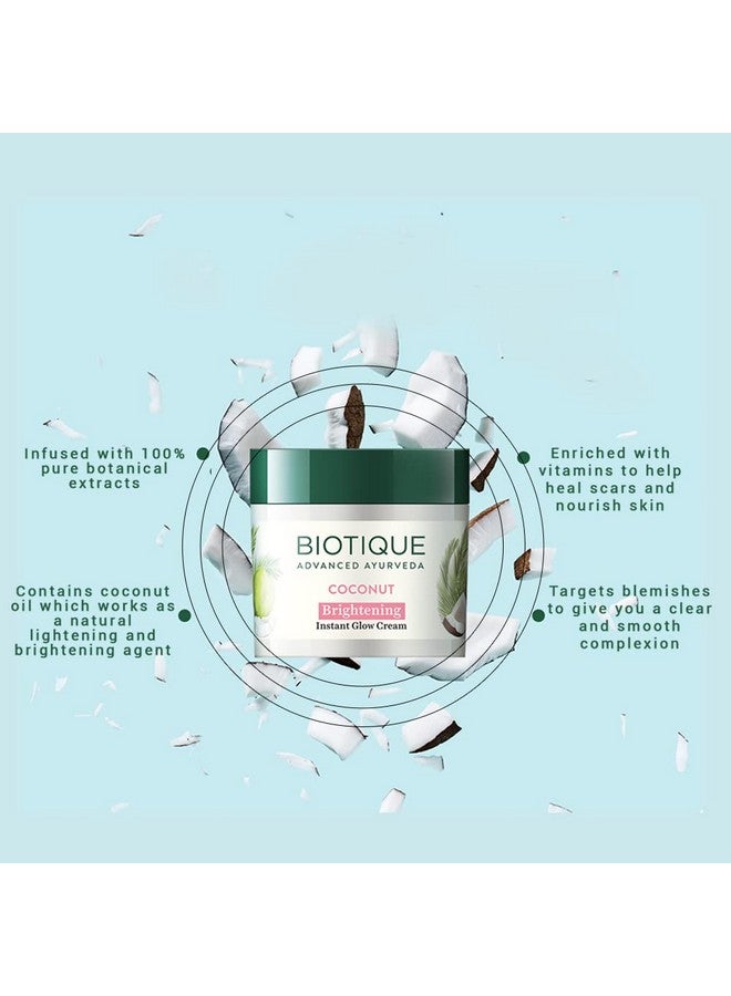 Biotique Coconut Brightening Instant Glow Cream| Lightweight And Non-Greasy | Reduces Dark Spots And Protects Ageing | Nourished And Moisturized Skin |100% Botanical Extracts| All Skin Types | 50Gm - Image 2