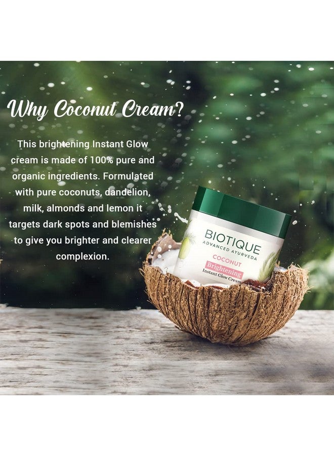 Biotique Coconut Brightening Instant Glow Cream| Lightweight And Non-Greasy | Reduces Dark Spots And Protects Ageing | Nourished And Moisturized Skin |100% Botanical Extracts| All Skin Types | 50Gm - Image 3