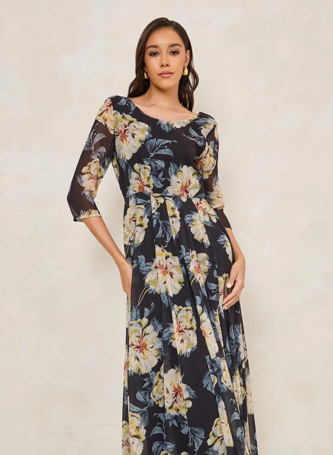 ستايلي Floral Print Scoop Neck A-Line Maxi Dress