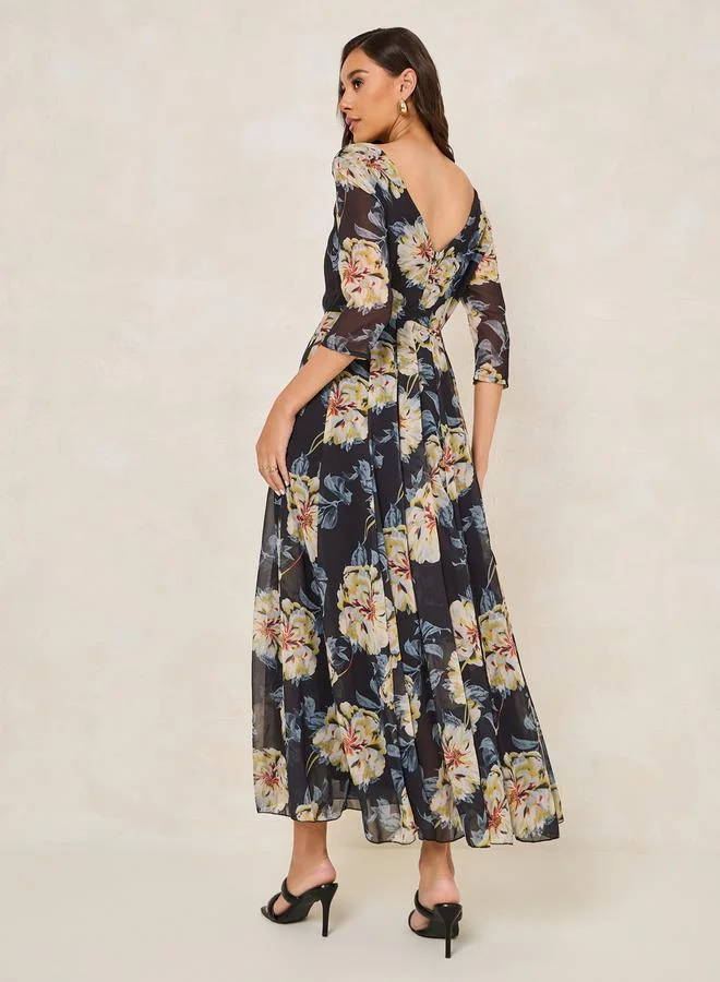 ستايلي Floral Print Scoop Neck A-Line Maxi Dress