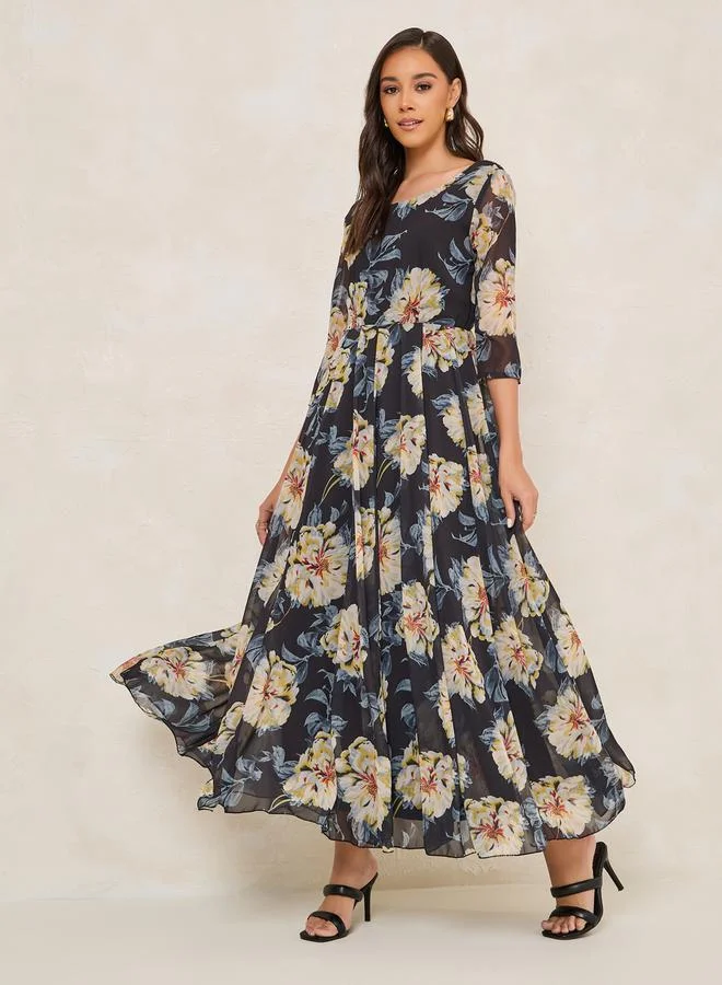 ستايلي Floral Print Scoop Neck A-Line Maxi Dress