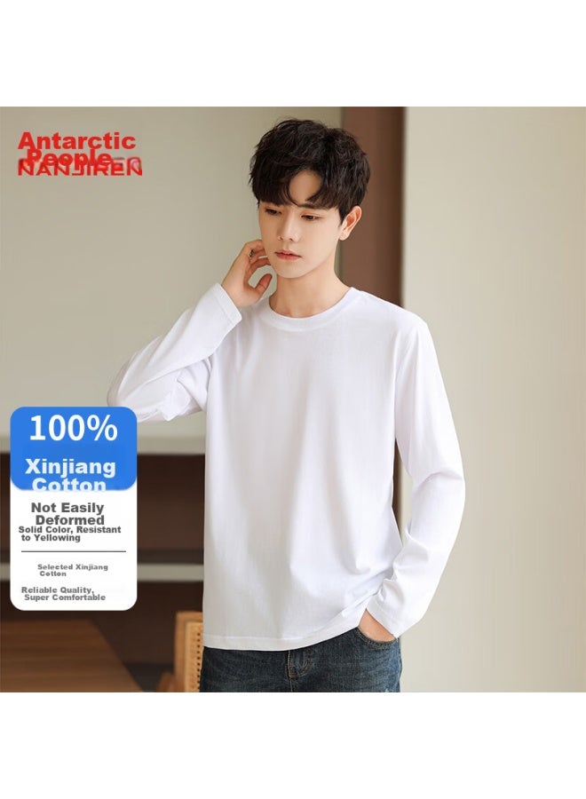 Nanjiren Long-sleeve T-shirt For Men, Undershirt, Solid Color, Inner Layer, Round Neck, Loose Fit, Pure Cotton, White, 3XL - Image 4