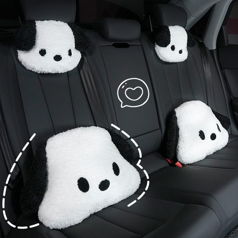 WASTROYAL Cute Car Headrest & Lumbar Support Seat Cushion Adorable Black & White Dog Pattern, Comfortable & Durable Accessories Pillow, Set Includes 1Headrest &1 Lumbar Support - Image 2