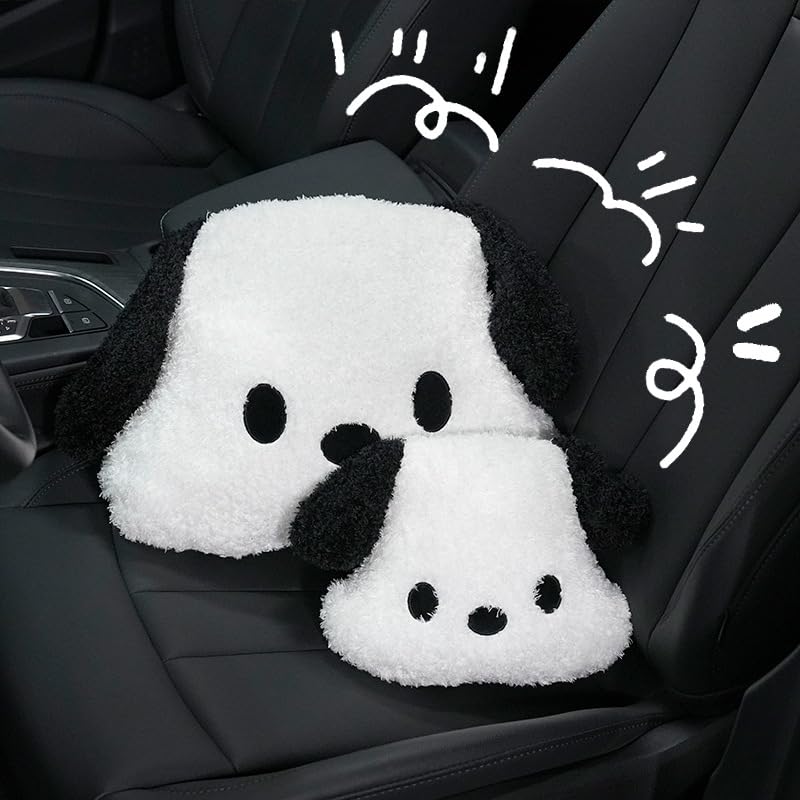 WASTROYAL Cute Car Headrest & Lumbar Support Seat Cushion Adorable Black & White Dog Pattern, Comfortable & Durable Accessories Pillow, Set Includes 1Headrest &1 Lumbar Support - Image 4