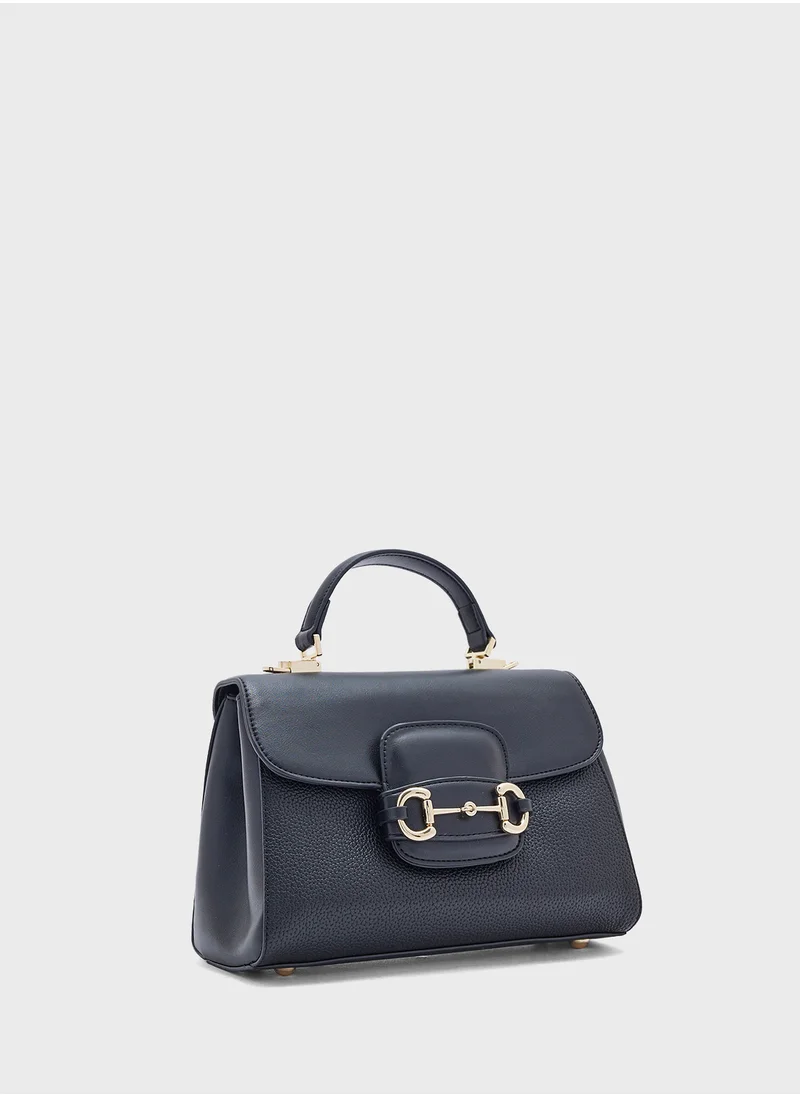 Khizana Canvas Satchel Bag With Horse Bit Buckle