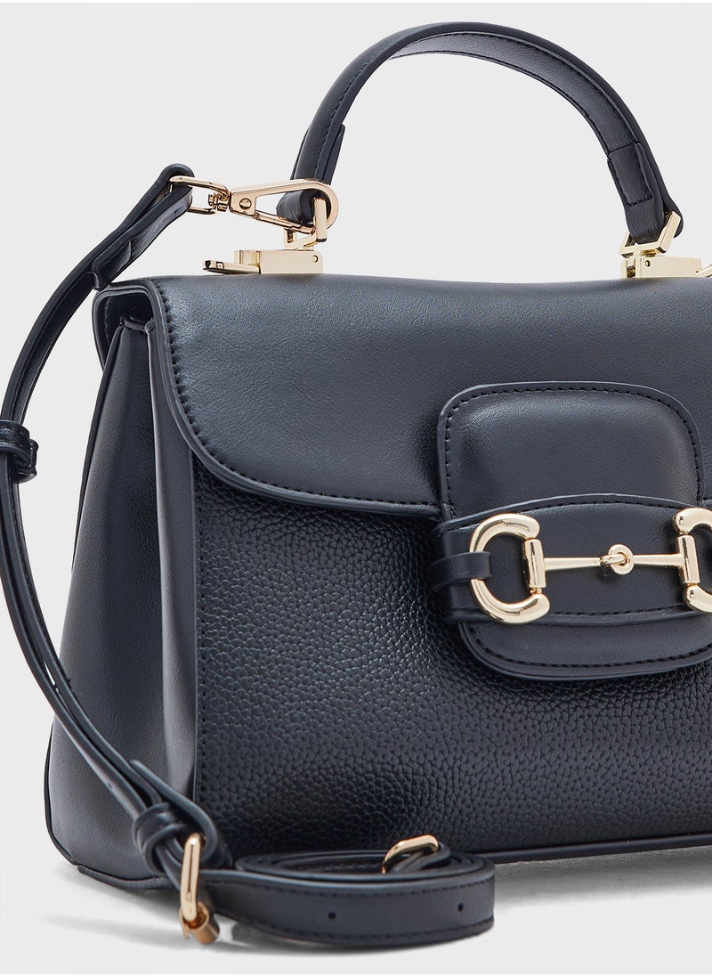 Khizana Canvas Satchel Bag With Horse Bit Buckle  - Image 4