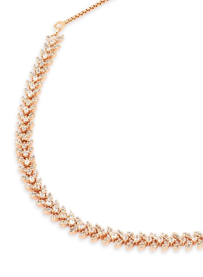 Ami Rose Gold Tone Dazzling Cubic Zirconia Contemporary Brass Necklace and Earring Set For Women-ZPFK20732 - Image 5