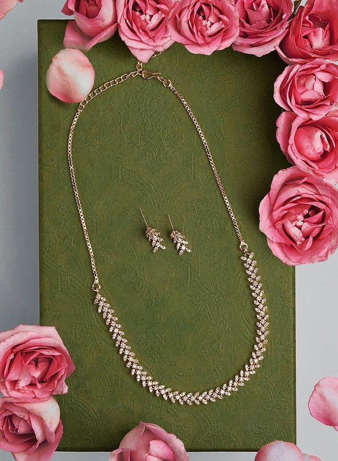 Ami Rose Gold Tone Dazzling Cubic Zirconia Contemporary Brass Necklace and Earring Set For Women-ZPFK20732 - Image 2