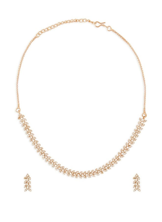 Ami Rose Gold Tone Dazzling Cubic Zirconia Contemporary Brass Necklace and Earring Set For Women-ZPFK20732 - Image 1
