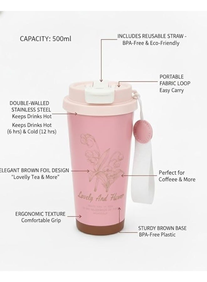 Spaceshoop Insulated Coffee Mug with Lid and Straw Leakproof Stainless Steel Coffee Mug for Hot and Cold Drinks Perfect Size for Travel and Everyday Use Pink 1 PCS - Image 3