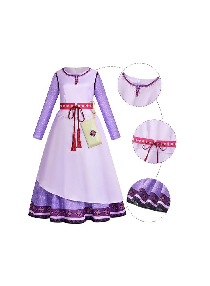 Ruimeier Girls Wish Asha Costume Princess Dress with Belt Bag Kids Dress Up Movie Cosplay for Halloween Outfit  - Image 4