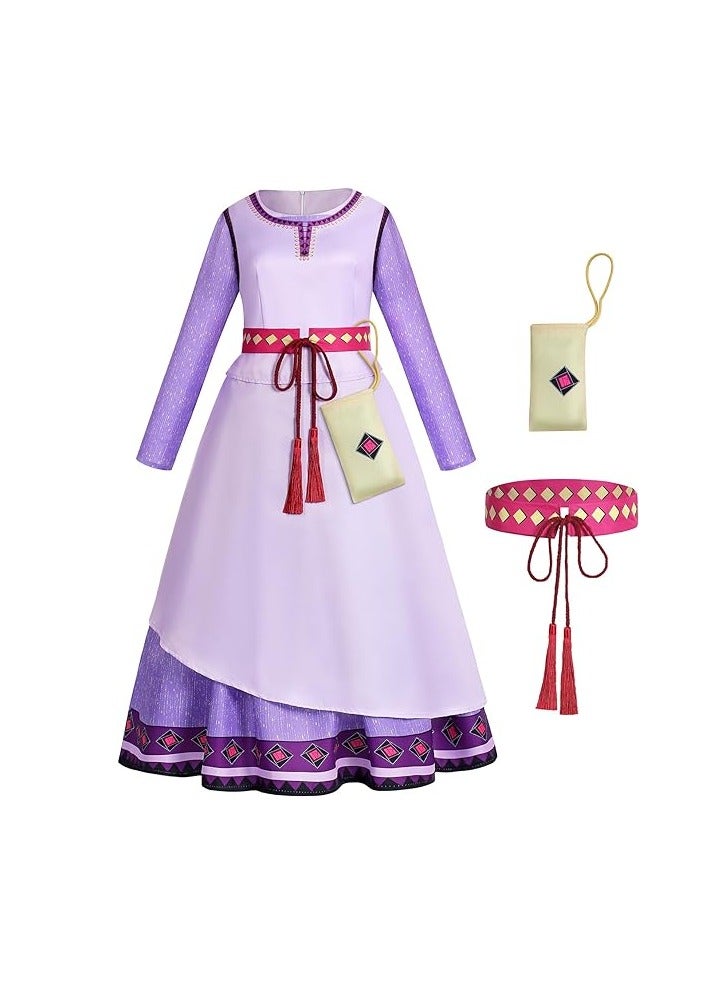 Ruimeier Girls Wish Asha Costume Princess Dress with Belt Bag Kids Dress Up Movie Cosplay for Halloween Outfit  - Image 1