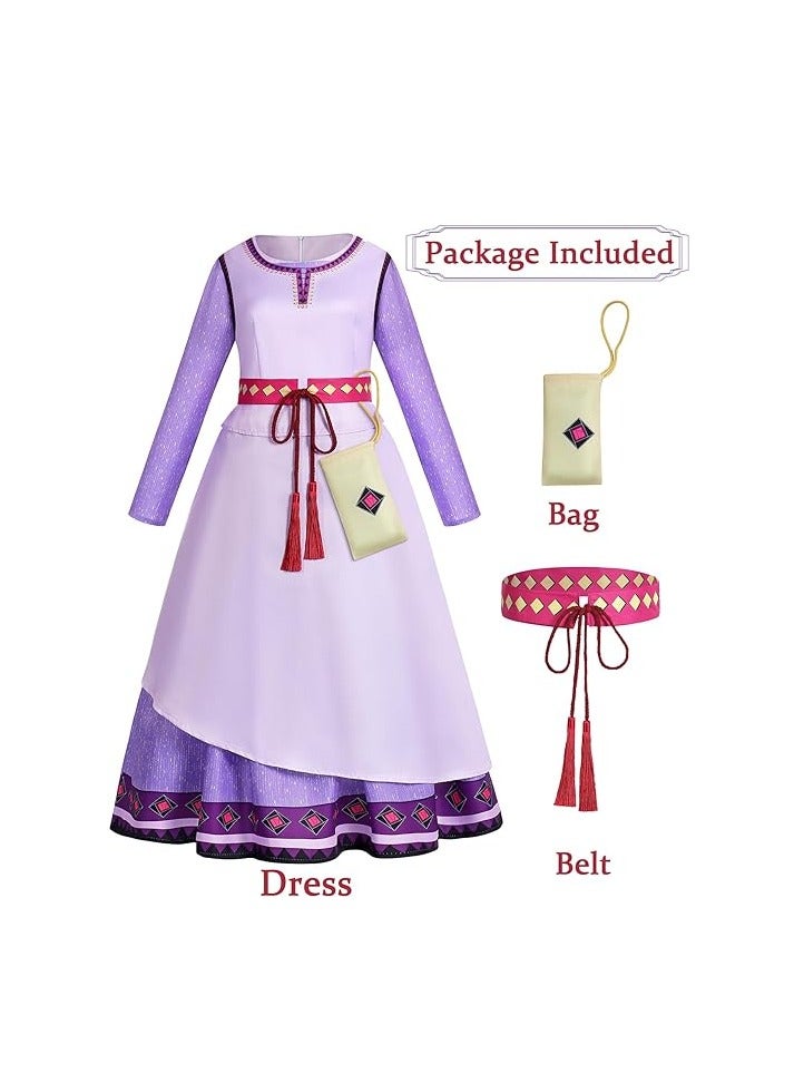Ruimeier Girls Wish Asha Costume Princess Dress with Belt Bag Kids Dress Up Movie Cosplay for Halloween Outfit  - Image 2