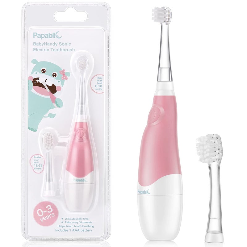 Papablic BabyHandy 2Stage Sonic Electric Toothbrush for Babies and Toddlers Ages 03 Years Pink