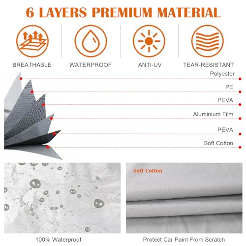 SPORTULI Waterproof Car Covers Replace for 2002-2025 Honda Pilot, 6 Layers All Weather Custom-fit Car Cover with Zipper Door & Windproof Bands for Snow Rain Dust Hail Protection - Image 3