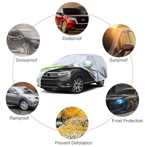 SPORTULI Waterproof Car Covers Replace for 2002-2025 Honda Pilot, 6 Layers All Weather Custom-fit Car Cover with Zipper Door & Windproof Bands for Snow Rain Dust Hail Protection - Image 5