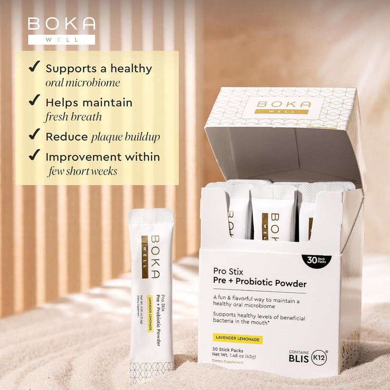 Boka Pro Stix Oral Probiotics for Mouth Bad Breath  30ct Dental Probiotics Powder Oral Health Pre  Probiotics for Teeth and Gums BLIS K12 Oral Probiotic for Healthy Gum Health Lemonade Lavender - Image 2
