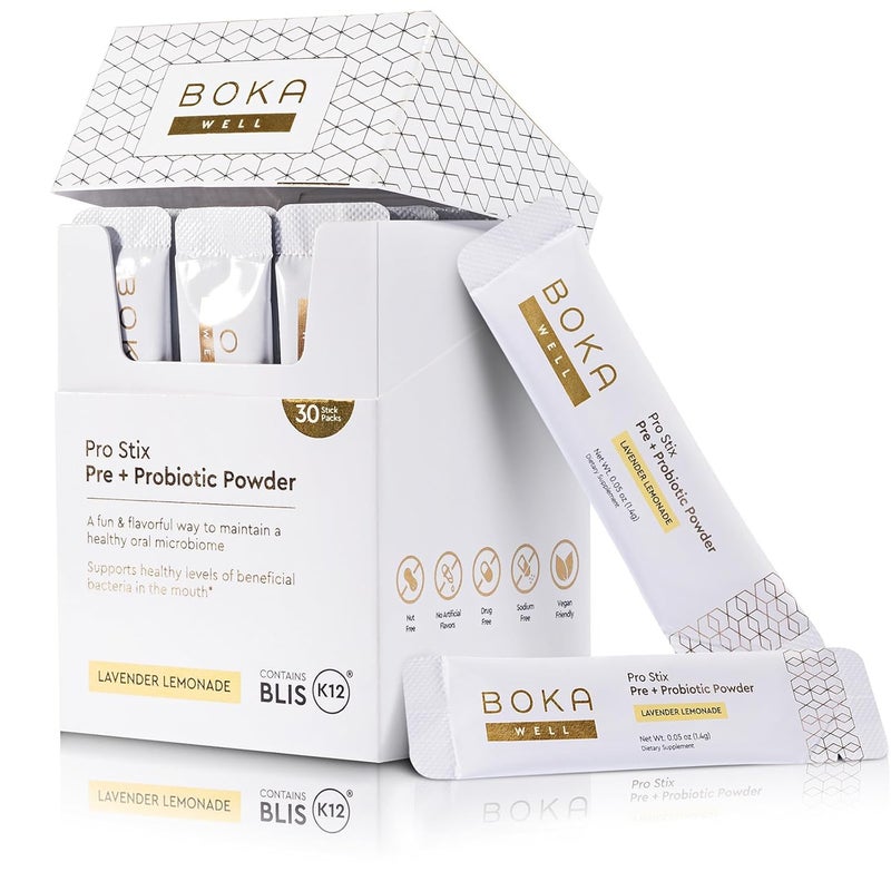 Boka Pro Stix Oral Probiotics for Mouth Bad Breath  30ct Dental Probiotics Powder Oral Health Pre  Probiotics for Teeth and Gums BLIS K12 Oral Probiotic for Healthy Gum Health Lemonade Lavender - Image 1
