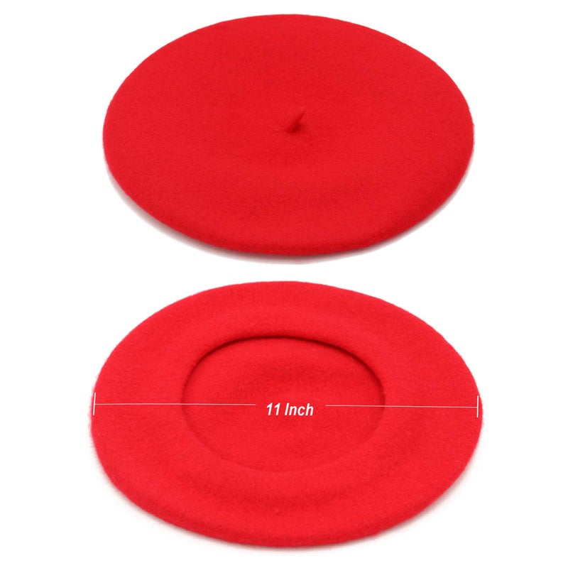 Wheebo Wool Beret Hat,Solid Color French Style Winter Warm Cap for Women Girls(Red) - Image 4