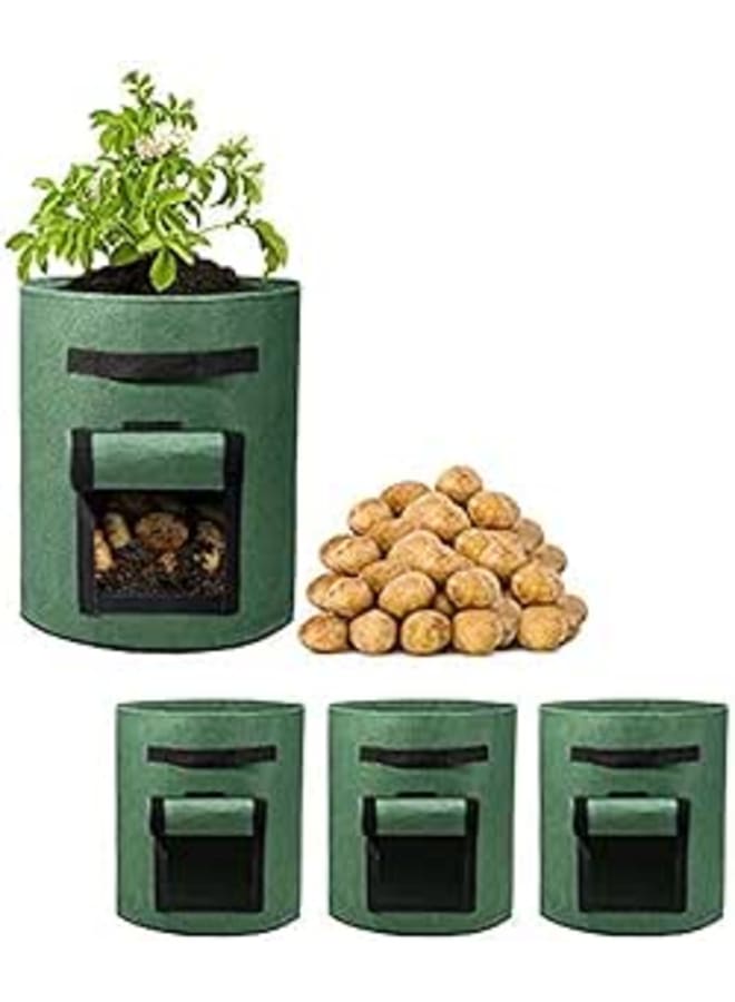 Delxo 3 Pack 7 Gallon Potato Grow Bags,Grow Bags for Vegetable with Window, Double Layer Premium Breathable Nonwoven Cloth for Potato/Plant Container/Aeration Fabric Pots with Handles in Green - Image 1
