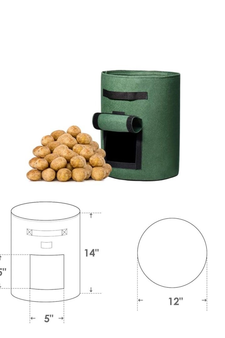 Delxo 3 Pack 7 Gallon Potato Grow Bags,Grow Bags for Vegetable with Window, Double Layer Premium Breathable Nonwoven Cloth for Potato/Plant Container/Aeration Fabric Pots with Handles in Green - Image 2