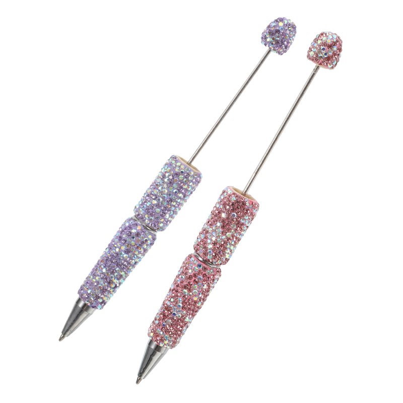 2Pcs Beadable Ballpoint Pens with Blue Beads Smooth Writing for Students and Office Use - Image 2