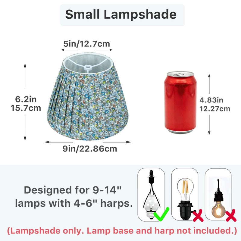 DOLOOTA Floral Pleated Small Lampshade for Table & Bedside Lamps â€“ 1 Pack, 5 x 9 x 6.2 inch, Spider Fitter, No Assembly Required, Blue Empire Lampshade for Cottage, Shabby Chic & French Country Decor - Image 3