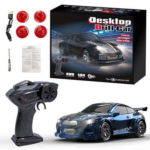 Hylukon 164 Scale Mini RC Drift Car 24GHz 4WD Full Proportional Model Vehicle with LED Lights Racing Sport Toy for Adults Teens Blue - Image 1