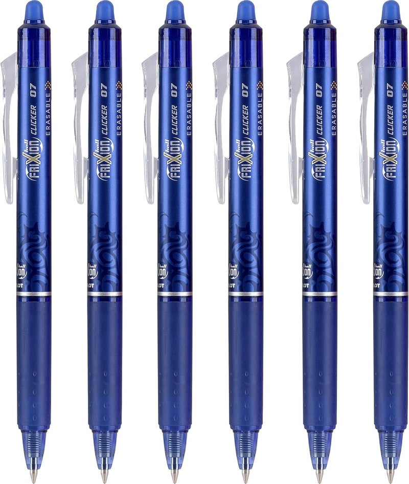 Pilot FriXion Clicker Retractable Erasable Gel Pens, Fine Point, Blue, 6 Pack - Image 1