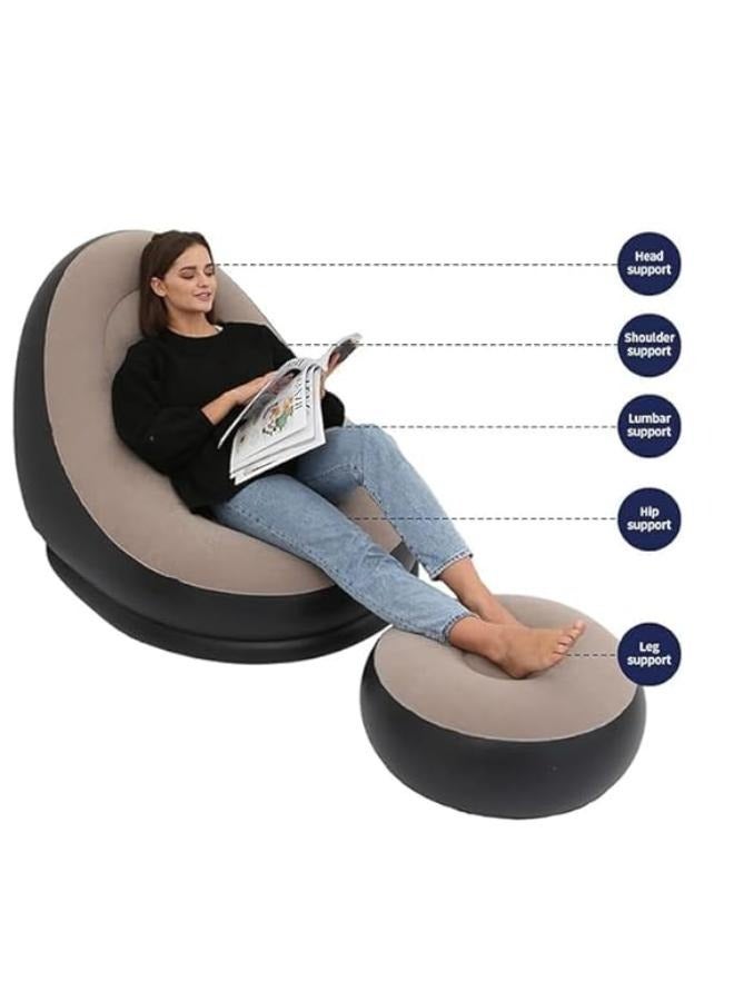 Generic Folding Portable Inflatable Sofa Chair with Air Pump Folding Lazy Sofa with Foot Stool Lazy Sofa for Indoor Living Room Gaming Bedroom Office Balcony.  - Image 3